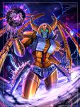  1girl animal_ears armor breasts fingernails genderswap glowing glowing_eyes green_eyes helmet highres horse_ears humanoid_robot mechanical_wings medium_breasts myla_xan panties robot robot_girl space thighs transformers underwear unicron wings 