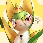 ambiguous_gender azre crown eyewear feral generation_5_pokemon glasses green_body headgear hi_res looking_at_viewer nintendo pokemon pokemon_(species) red_eyes serpentine serperior smile smirk solo white_body yellow_body