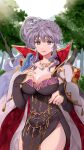  1girl absurdres animal ao_hito armor bird bird_on_hand cape commission commissioner_upload earrings fire_emblem fire_emblem:_genealogy_of_the_holy_war highres ishtar_(fire_emblem) ishtar_(fire_emblem)_(echoing_thunder) jewelry long_hair necklace pauldrons purple_eyes purple_hair shoulder_armor skeb_commission tree 