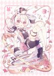  1boy animal_ears artist_name braid full_body highres holding holding_staff hyou_(pixiv3677917) male_focus original otoko_no_ko rabbit_ears rabbit_tail red_eyes shorts side_braid staff tail tailcoat white_hair 