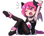  1girl black_pantyhose blush demon_girl demon_wings disgaea flat_chest full_body one_eye_closed open_mouth panties panties_under_pantyhose pantyhose pink_eyes pink_hair raspberyl short_hair sitting solo stretching tail underwear wings wuju_(1198979953) yawning 