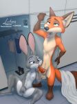 absurd_res anthro balls bodily_fluids breasts canid canine canis digital_media_(artwork) disney duo erection female fox fur genitals grey_body grey_fur hi_res judy_hopps lagomorph leporid link6432 male male/female mammal nick_wilde nipples nude open_mouth penis pussy rabbit red_fox sex simple_background smile tail tongue true_fox white_body white_fur zootopia