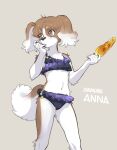 anthro bikini black_pawpads brown_background brown_body brown_eyes brown_fur canid canine canis chest_tuft clothing corn_cob domestic_dog eyebrow_through_hair eyebrows female flat_chested floppy_ears fluffy fluffy_tail frilly frilly_clothing frilly_swimwear fur hair hi_res inukoro_(kikurage) kemono kikurage kishimoto_anna_(inukoro) looking_away mammal navel pawpads simple_background solo swimwear tail translucent translucent_hair tuft white_body white_fur