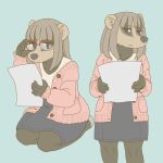 1:1 anthro badger clothed clothing ekaki510 eyewear female glasses japanese_badger kemono mammal meles mustelid musteline paper solo