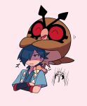  1boy :| bird black_wristband closed_mouth crossed_arms falkner_(pokemon) hair_over_one_eye haori hoothoot japanese_clothes kimono looking_up male_focus medium_hair on_shoulder partially_colored pidgey pokemon pokemon_(creature) pokemon_hgss pokemon_on_shoulder sweatdrop tyako_089 