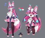:3 absurd_res anthro armwear big_breasts big_tail biped blue_ears blue_hair blue_nose breasts canid canine chibi claws clothing cute_fangs design_sheet female fox grey_background hair hi_res huge_tail inner_ear_fluff kemono legwear liveruli mammal model_sheet multicolored_body multicolored_ears multicolored_hair multicolored_tail navel nun nun_outfit open_:3 open_mouth paws pink_body pink_ears pink_tail red_eyes rosetta_(liveruli) rtari simple_background sketch spiral_eyes standing stockings tail tuft vtuber white_body white_ears white_tail