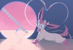  animal_ears animal_feet animal_focus blue_eyes bow closed_mouth crossed_legs heart looking_at_viewer nagasaki_wonderful open_eyes pink_fur pokemon pokemon_(creature) ribbon standing sylveon tail two-tone_fur white_fur 