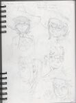  1girl absurdres book david_revoy english_text glasses hat highres multiple_persona non-web_source shirt sketch witch_hat 