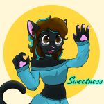  1:1 absurd_res anomalynexus anthro black_body brown_eyes brown_hair clothed clothing collar digital_media_(artwork) domestic_cat eyewear fan_character felid feline felis female gesture glasses hair hi_res humanoid mammal pink_nose pink_paws simple_background smile solo waving 