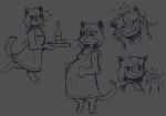 alcohol ame_(daisuke_amaya) anthro beverage blush blush_lines clothed clothing domestic_cat dress ears_up english_text face_squish felid feline felis female gesture grey_background heart_symbol mammal neck_ring pregnant pregnant_female purring simple_background squish text unknown_artist waving waving_at_viewer whiskers