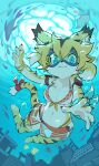5_fingers :3 absurd_res anthro bikini biped blonde_hair blue_eyes brown_body bubble claws clothing cygames day detailed_background eyewear felid female fingers fish front_view goggles hair hi_res kemono looking_at_viewer mammal marine mia_(world_flipper) multicolored_body navel neck_tuft pantherine partially_submerged pawpads paws rtari ruins short_hair solo stripes swimming swimming_goggles swimwear tiger tuft underwater water white_body white_hair world_flipper yellow_body