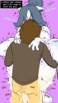 4_ears anthro big_butt big_ears bigbeanpole bodily_fluids bottomless bottomless_male breed brown_clothing brown_hair brown_jacket brown_topwear butt clothed clothing cum cum_in_pussy cum_inside english_text excessive_cum excessive_genital_fluids fakeryway female frisk_(undertale) fur gameplay_mechanics genital_fluids grey_hair grey_inner_ear hair heart_symbol hi_res huge_butt human impregnation jacket long_tail male male/female mammal multi_ear nude purple_background rear_view sex shirt_hair simple_background stand_and_carry_position standing standing_sex sweat sweatdrop tail tan_body tan_skin tem temmie_(undertale) text thick_thighs topwear undertale undertale_(series) white_body white_ears white_fur white_tail