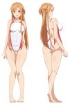  1girl :d absurdres ass ass_visible_through_thighs asuna_(sao) asymmetrical_bangs back_cutout bangs braid breasts brown_eyes brown_hair closed_mouth clothing_cutout collarbone commentary_request commission competition_swimsuit covered_navel daichi777zz feet from_behind full_body highres knees_together_feet_apart large_breasts long_hair looking_at_viewer multiple_views one-piece_swimsuit open_mouth red_one-piece_swimsuit shiny shiny_skin short_ponytail skeb_commission smile swimsuit sword_art_online toes two-tone_swimsuit white_background white_one-piece_swimsuit 