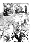  1girl 3boys animal_ears black_wings bow_(weapon) check_translation dog fencer_1_(sekaiju) goggles goggles_on_head herbalist_2_(sekaiju) holding holding_scythe hound_1_(sekaiju) jacket leather leather_jacket multiple_boys reaper_1_(sekaiju) scythe sekaiju_no_meikyuu sekaiju_no_meikyuu_5 tamayura-burgundy translation_request weapon wings 