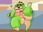 4:3 anthro anus bands belly big_breasts brawl_stars breasts butt buzz_(brawl_stars) dinosaur eyewear feet genitals heart_symbol hi_res humanoid leg_grab legs_up male male/male nipples nude penis reptile scalie smile solo sunglasses supercell_(company) tail ugly-rat15508