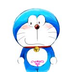  1:1 2021 anthro bell blue_body blue_fur blush collar domestic_cat doraemon doraemon_(character) felid feline felis front_view fur machine mammal mouth_closed mt_tg red_collar red_nose robot shaded simple_background solo standing whiskers white_background white_body white_fur 