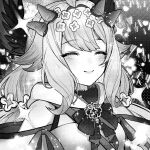  1girl ahoge blush bow closed_eyes crowd detached_sleeves english_commentary enna_alouette enna_alouette_(1st_costume) flower glowstick hair_bow hair_flower hair_ornament head_wings heart highres long_hair monochrome nijisanji nijisanji_en smile sparkle virtual_youtuber wings zhqng31670894 