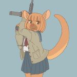 anthro clothed clothing ekaki510 female gun kemono kinkajou mammal procyonid ranged_weapon school_uniform solo tail uniform weapon
