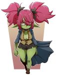  absurd_res breasts cleavage clothed clothing cross female goblin green_body green_skin hair hair_over_eye hi_res humanoid not_furry nuclearwasabi one_eye_obstructed solo wide_hips 