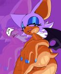 absurd_res anthro bat blue_eyes bodily_fluids breasts butt colored_nails eyeshadow female fur genitals hand_on_butt hi_res licking licking_lips looking_at_viewer looking_back looking_back_at_viewer makeup mammal nails narrowed_eyes nipples nude null_abyss pussy question_mark rouge_the_bat sega solo sonic_the_hedgehog_(series) sweat tan_body tan_skin tongue white_body white_fur wings