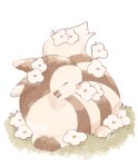  animal_focus closed_eyes commentary_request dated flower furret grass lying mkt_(buizu-miki) no_humans open_mouth pokemon pokemon_(creature) signature simple_background smile solo white_background white_flower 