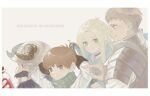  1girl 3boys armor beard blonde_hair blue_robe bottle brown_eyes brown_hair chilchuck dungeon_meshi dwarf elf facial_hair fake_horns gloves green_eyes halfling helmet horned_helmet horns isaki_(irokuzu_log) laios_thorden marcille multiple_boys mustache pointy_ears robe senshi_(dungeon_meshi) staff 