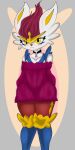  2024 anthro choker cinderace clothing elchuydra female generation_8_pokemon hair heart_choker hi_res jewelry lagomorph looking_at_viewer mammal necklace nintendo pokemon pokemon_(species) red_hair signature smile smiling_at_viewer solo sweater topwear yellow_eyes 