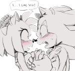  aimyneko amy_rose anthro anthro_on_anthro blush clothing dialogue duo english_text eulipotyphlan eye_contact female gloves hand_holding handwear hedgehog looking_at_another male male/female mammal open_mouth sega shadow_the_hedgehog simple_background sonic_the_hedgehog_(series) speech_bubble text 