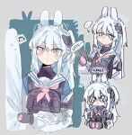  ... 1boy 1girl animal_ears blue_archive blue_halo blue_serafuku blush braid cellphone closed_mouth crying crying_with_eyes_open doodle_sensei_(blue_archive) fake_animal_ears grey_hair halo highres holding holding_phone korean_text long_hair long_sleeves miyako_(blue_archive) neckerchief odmised one_side_up phone pink_neckerchief purple_eyes rabbit_ears sailor_collar school_uniform sensei_(blue_archive) serafuku smartphone spoken_ellipsis tears white_sailor_collar 