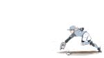  1girl aki_(girls_und_panzer) bangs baseball_cap baseball_mitt bike_shorts bike_shorts_under_shorts black_footwear black_shirt blue_headwear blue_shirt blue_socks cleats diving girls_und_panzer hat highres layered_sleeves leg_up light_brown_hair long_sleeves low_twintails motion_blur reaching_towards_viewer running satou_yasu shirt short_hair short_over_long_sleeves short_sleeves short_twintails shorts simple_background socks softball softball_uniform solo sportswear twintails white_background white_shorts 