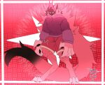  agave_(theeldritcheyes) anthro big_claws big_pecs bottomwear bright_colors claws clothing fan_character fluffy fluffy_tail hair hi_res horn long_hair male monster muscular muscular_anthro muscular_male neck_tuft pattern_background pawpads pecs pink_hair shorts simple_background solo sweater tail theeldritcheyes toe_claws topwear tuft umbral void_monster 