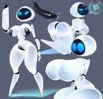  anthro big_breasts black_penis blue_eyes breasts curvy_figure disembodied_penis disney dymitr3 eve_(wall-e) female genitals hi_res hourglass_figure machine male nipples penis pixar pussy robot screen screen_face solo thick_thighs wall-e white_body 