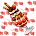  chocolate cream cup drinking_glass food food_focus fruit highres ice_cream no_humans original parfait strawberry strawberry_background wafer_stick yuki00yo 