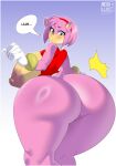 2024 accessory amy_rose anthro areola big_areola big_breasts big_butt big_nipples bottomless breasts butt clothed clothing dialogue eulipotyphlan female green_eyes hair hair_accessory hairband hedgehog hi_res huge_areola huge_breasts huge_butt huge_nipples looking_back mammal multicolored_body negullust nipples pink_body pink_hair sega solo sonic_the_hedgehog_(series) tan_body two_tone_body