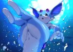  anthro anus aquatic_dragon biped blue_body blue_eyes bubble butt dragon eyebrows female floating frill_(anatomy) fully_submerged furappe_(tororoudn) genitals hi_res horn innie_pussy kemono legs_up looking_at_viewer looking_down looking_down_at_viewer low-angle_view male_(lore) marine multicolored_body mythological_creature mythological_scalie mythology nude open_mouth purple_horn pussy scalie sea solo tail tail_anus thick_tail thick_thighs tororoudn two_tone_body underwater water white_body wide_hips 