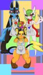  2024 3_fingers akiko_sparkshift apron apron_only blue_body blue_fur breasts brown_eyes brush clothing digitigrade elchuydra erect_nipples female fingers fur gardevoir generation_1_pokemon generation_3_pokemon generation_4_pokemon green_hair group hair hands_behind_back happy hi_res hina_(elchuydra) looking_at_viewer lucario medium_breasts midori_(mielsen) mostly_nude nintendo nipple_outline nipples paint paint_on_body paint_on_face paint_palette paintbrush painting paws pokemon pokemon_(species) purple_eyes raichu red_eyes scarf scarf_only size_difference small_breasts smile smiling_at_viewer tail tan_body tan_fur trio 