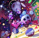  ball beachball blue_eyes blush_stickers bow bowtie cackling_painting circus_kirby clown confetti copy_ability crazy_smile dark_background dark_persona empty_eyes fangs gooey_(kirby) halo hat horror_(theme) jester_cap juggling kirby kirby_(series) kirby_super_star light marx_(kirby) mister_anglep no_humans one-eyed open_mouth perot poison_mash propeller_(kirby) purple_eyes red_bow red_bowtie red_eyes scarfy smile stage stage_lights suyasuyabi tongue tongue_out waddle_doo wings zero_two_(kirby) 