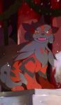  animal_focus artist_name brown_eyes commentary crack dog english_commentary fangs full_body grey_eyes highres hisuian_arcanine kel-del looking_at_viewer no_humans open_mouth pokemon pokemon_(creature) sitting solo tongue 