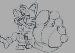  5_toes anthro balls clothing feet foot_fetish foot_focus footwear foreskin genitals male miles_prower penis pkmgx sega shoe_sniffing shoes sketch sniffing socks soles solo sonic_the_hedgehog_(series) toes 