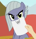  angry badumsquish buckteeth earth_pony equid equine forced_smile friendship_is_magic green_eyes grey_hair hair hasbro hi_res holding_object horse limestone_pie_(mlp) mammal my_little_pony paper pony teeth 