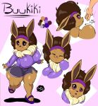  2024 anthro big_breasts breasts buukiki_(cjr_cartoons) carlos_jurado_cartoons chest_tuft clothed clothing disembodied_hand eevee female flip_flops footwear generation_1_pokemon hi_res nintendo pokemon pokemon_(species) sandals smile solo thick_thighs tuft wide_hips 