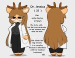  2022 anthro breasts cervid clothed clothing doctor dr._jessica_(tonytoran) english_text eyewear female glasses hi_res mammal model_sheet solo text tonytoran 