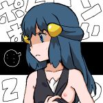  ... 1girl bangs bare_shoulders black_shirt blue_eyes blue_hair blush closed_mouth collarbone commentary_request copyright_name dawn_(pokemon) flashing flat_chest gomatarou_(pixiv196136) hair_ornament hairclip hand_up jaggy_lines light_blush long_hair looking_away looking_to_the_side lowres nipples no_bra pokemon pokemon_(game) pokemon_dppt shaded_face shirt shirt_aside sidelocks sleeveless sleeveless_shirt solo speech_bubble split_depth spoken_ellipsis sweat text_background translated upper_body white_background 