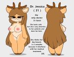  2022 anthro breasts cervid doctor dr._jessica_(tonytoran) english_text female genitals hi_res mammal model_sheet nude pussy solo text thick_thighs tonytoran widescreen 