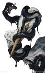  absurd_res ambiguous_gender artist_name avian beak bird black_body black_scales duo fangs feathers feral goo_creature hi_res long_beak nightcrow open_mouth reptile restrained scales scalie simple_background snake stork weibo_logo white_background white_body white_feathers yellow_eyes 