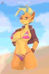  activision anthro big_breasts bikini blush breasts clothing crash_bandicoot_(series) female fur hi_res one_eye_closed pirate_tawna roadiesky solo summer swimwear tawna_bandicoot video_games wink 