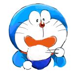  1:1 2021 anthro blue_body blue_fur bowl chopsticks collar container domestic_cat doraemon doraemon_(character) felid feline felis food fur holding_bowl holding_chopsticks holding_container holding_object machine male mammal mt_tg open_mouth red_collar red_nose rice robot shaded simple_background solo whiskers white_background white_body white_fur 
