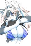  2:3 5_fingers anthro big_breasts bikini bikini_top black_nose blue_bikini_top breasts canid canine canis cheek_tuft clothed clothing clothing_lift digital_media_(artwork) english_text eyelashes facial_tuft female female_anthro fingers fluffy front_view fur grey_body grey_fur hair half-length_portrait hi_res inner_ear_fluff kemono licking licking_lips long_hair looking_at_viewer mammal multicolored_body multicolored_fur o-ring_bikini_top okami_bark one_eye_closed ookamiwaho portrait purple_eyes shaded shirt shirt_lift simple_background skimpy_bikini solo swimwear t-shirt text tongue tongue_out topwear tuft two_tone_body two_tone_fur white_background white_body white_fur white_hair wink winking_at_viewer wolf 