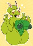  &lt;3 2019 5_fingers anthro areola big_areola big_breasts big_nipples big_tail blush breasts featureless_crotch female fingers green_areola green_body green_nipples green_skin hi_res horn komdog liz_(the_magic_school_bus) lizard nipples non-mammal_breasts non-mammal_nipples nude reptile scalie simple_background solo the_magic_school_bus thick_thighs tongue tongue_out 