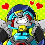  1boy 3356-10 blue_eyes closed_eyes hasbro heart hot_shot_(transformers) humanoid_robot lowres robot smile solo transformers transformers_animated 